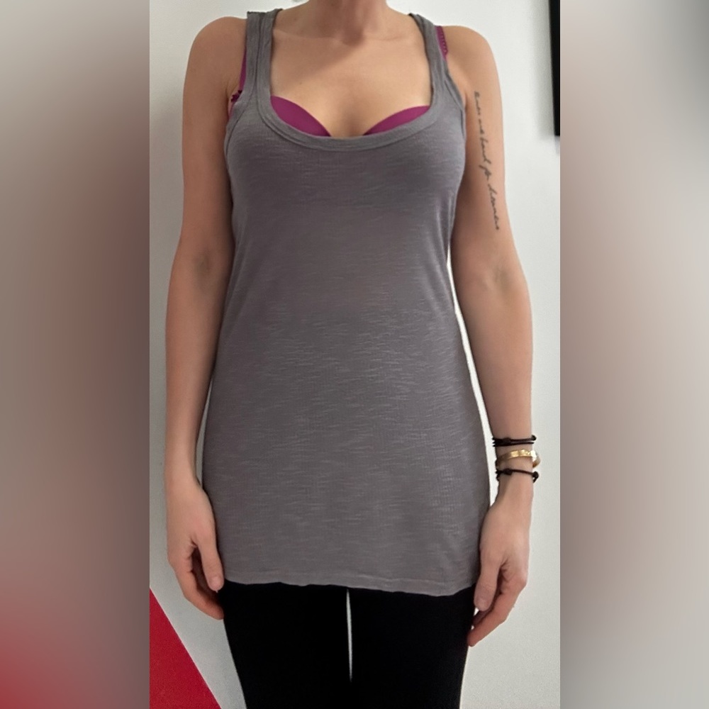 Pookie & Sebastian Grey Ribbed Racerback Tank Top - Picture 3 of 6